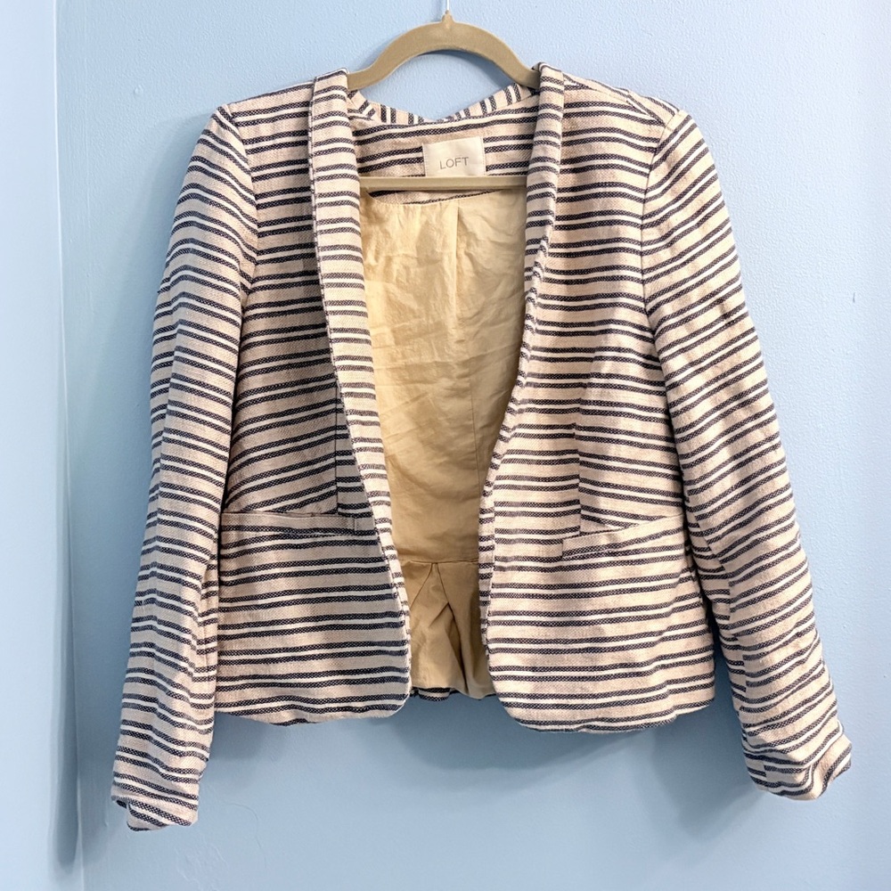 LOFT Women's Striped Blazer in Black and Cream